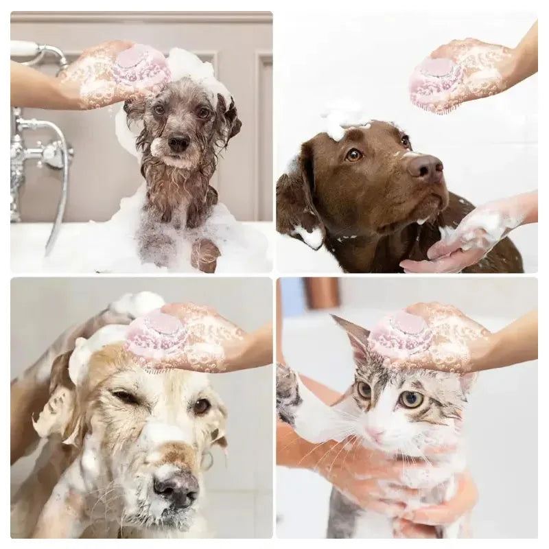 Dog Cat Bath Massage Gloves Brush Soft Safety Silicone